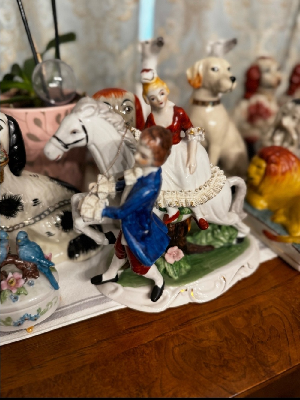 Vintage Porcelain Figure of Lady on Horse with Groom